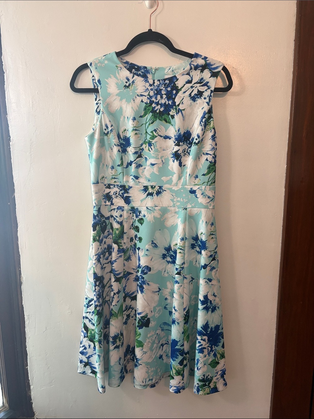 Calvin Klein Aqua and Navy Floral Midi Dress